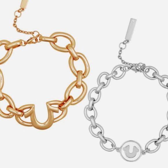 True Religion Setbof 2 Two-Tone Logo Chain Bracelet - Picture 2 of 9